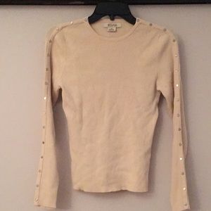 Michael Kors Tan Ribbed Silk Blend Sweater with Studded Sleeves Size M